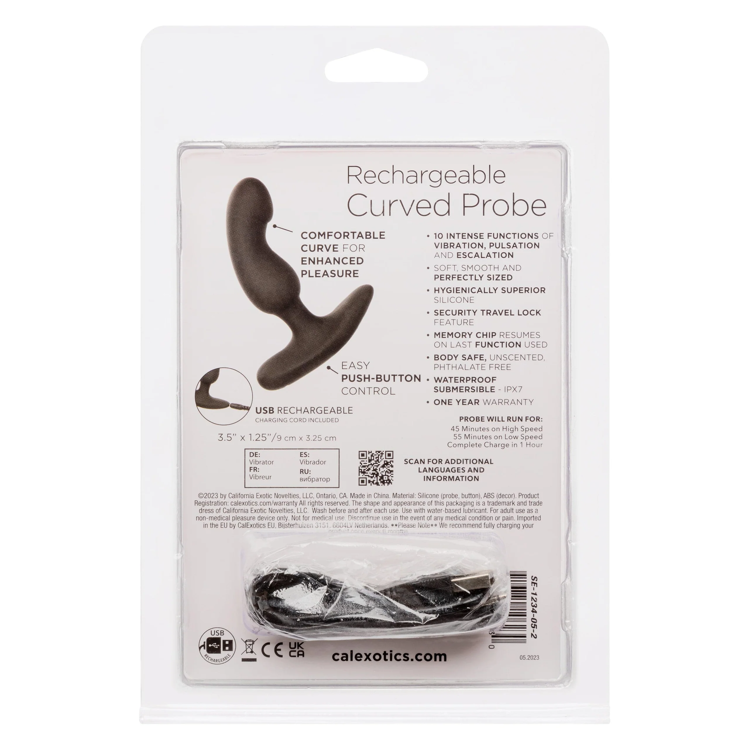 Rechargeable Curved Silicone Probe With 10 Vibration Functions