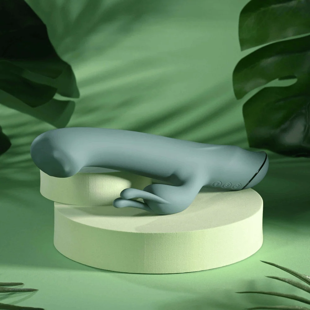 Evolved Satin Swirl Green Rabbit Vibrator with Rotating Beads