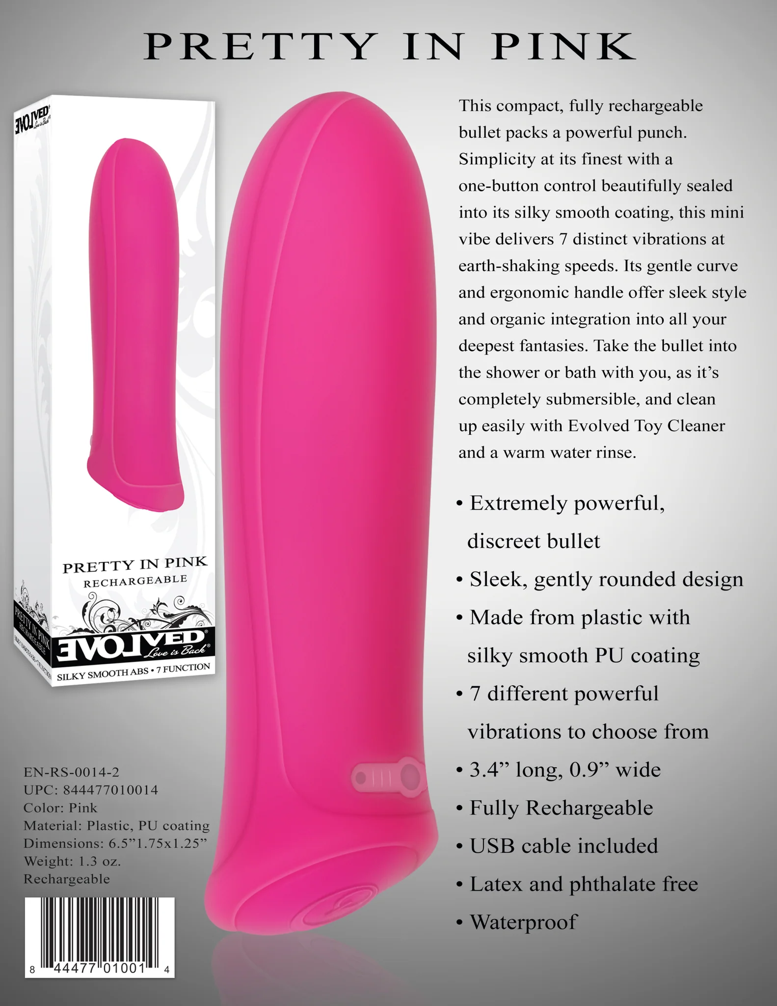 Evolved Novelties Pretty In Pink 可充电迷你子弹震动器