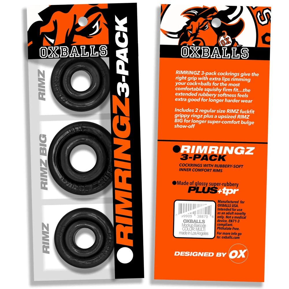 Oxballs Rimringz 3-Pack Black Cock Rings with Two Regular and One Big