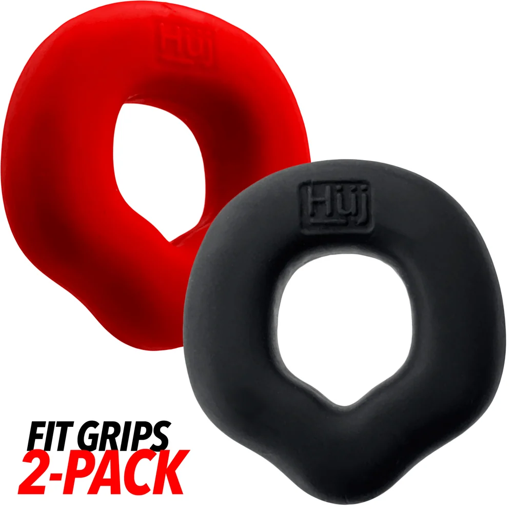Oxballs Hunky Junk Fit Grips 阴茎环 2 只装 黑色和红色