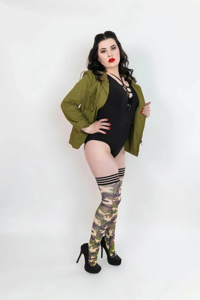 Kix'ies Camo Print Thigh High Stockings With No-Slip Grip