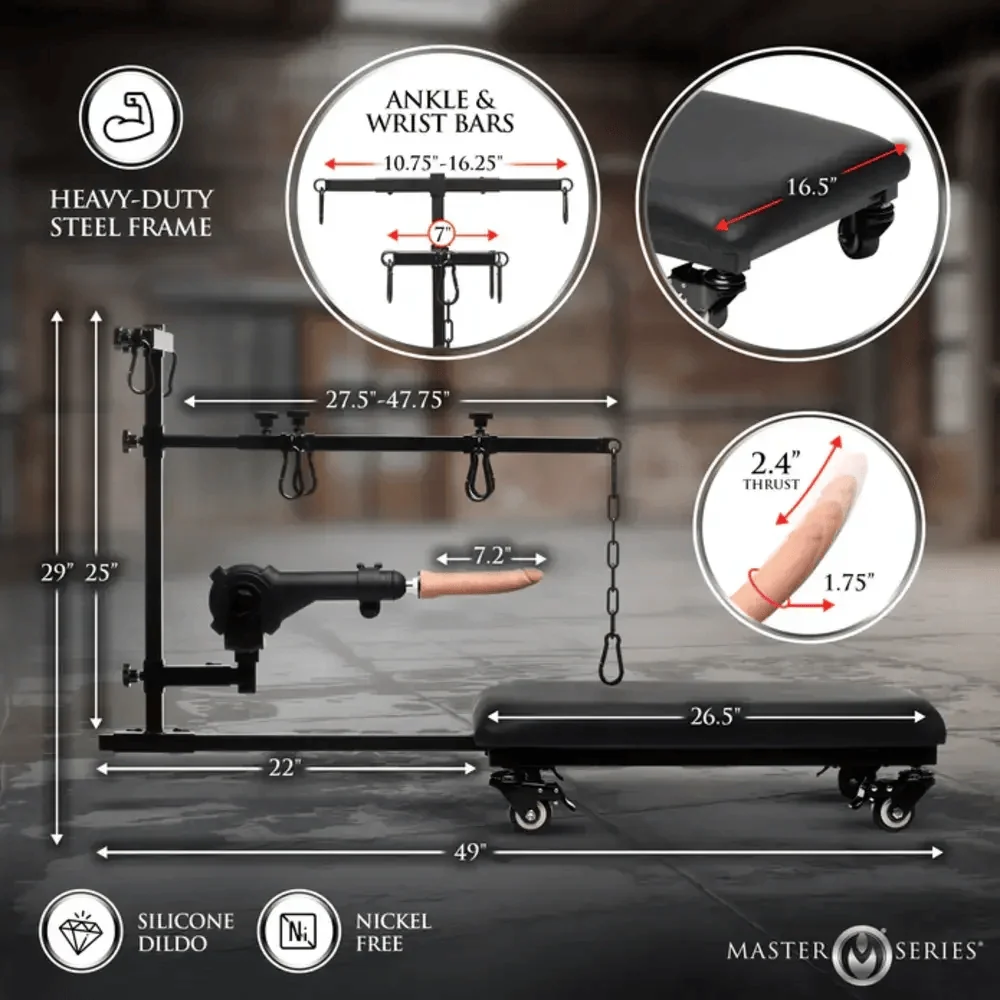 Master Series Hog Tie Restraint Rack with Sex Machine and Padded Platform