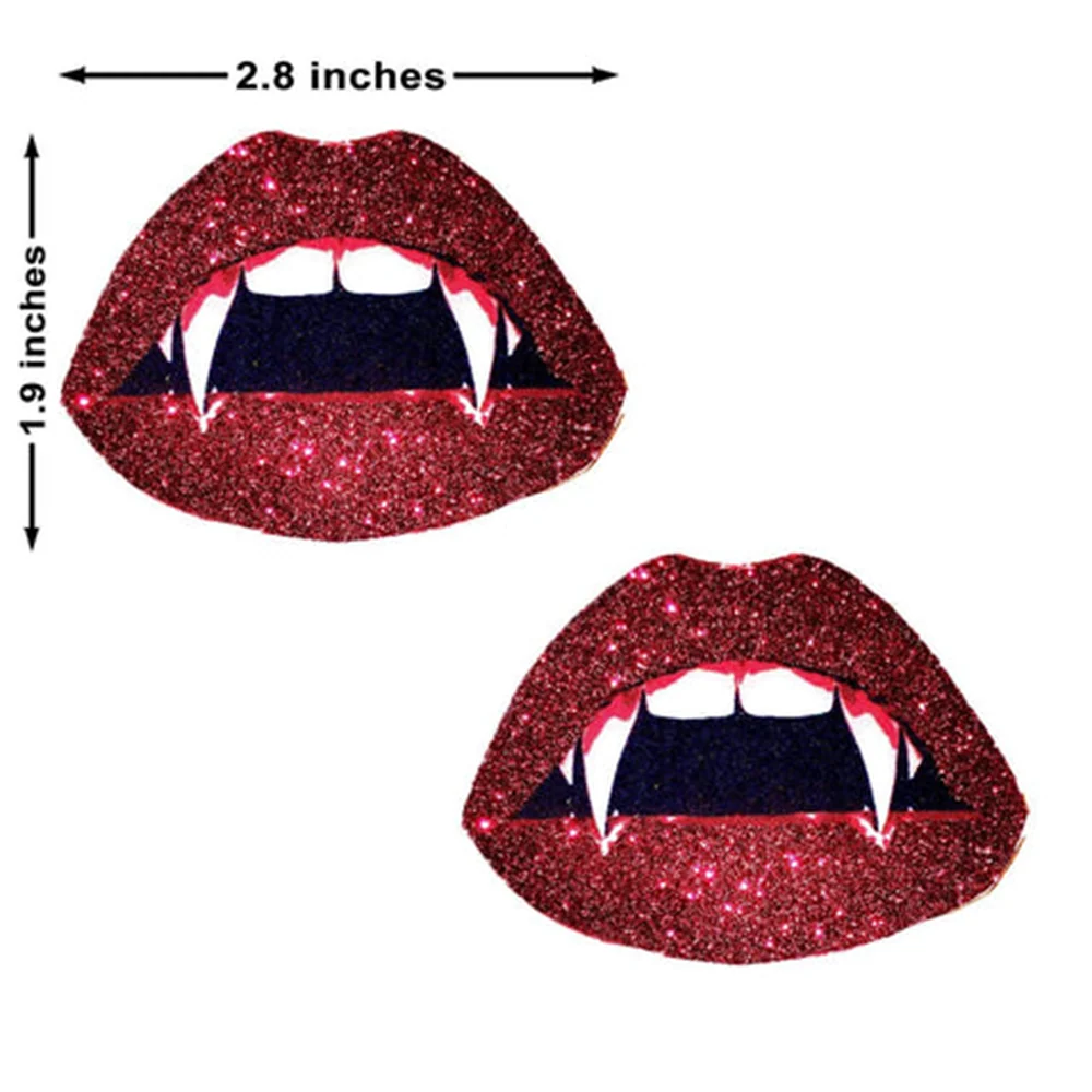 Neva Nude Vampire Fang Red Glitter Lip Blacklight Nipple Cover Pasties