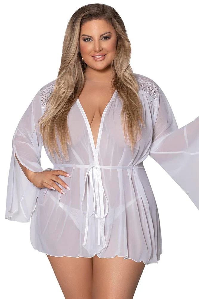 Modern Romance Flowing Short Robe in Breathable Mesh from Magic Silk