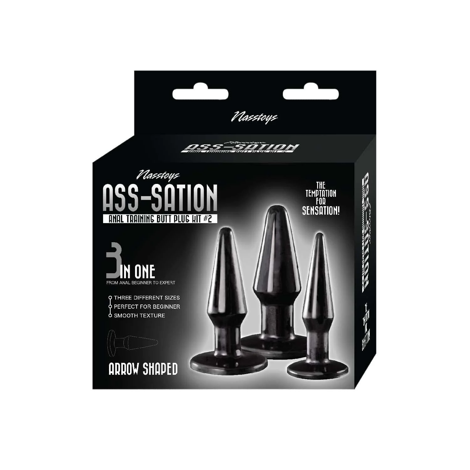 Ass-Sation Anal Training Butt Plug Kit 2 in Black, Three Sizes