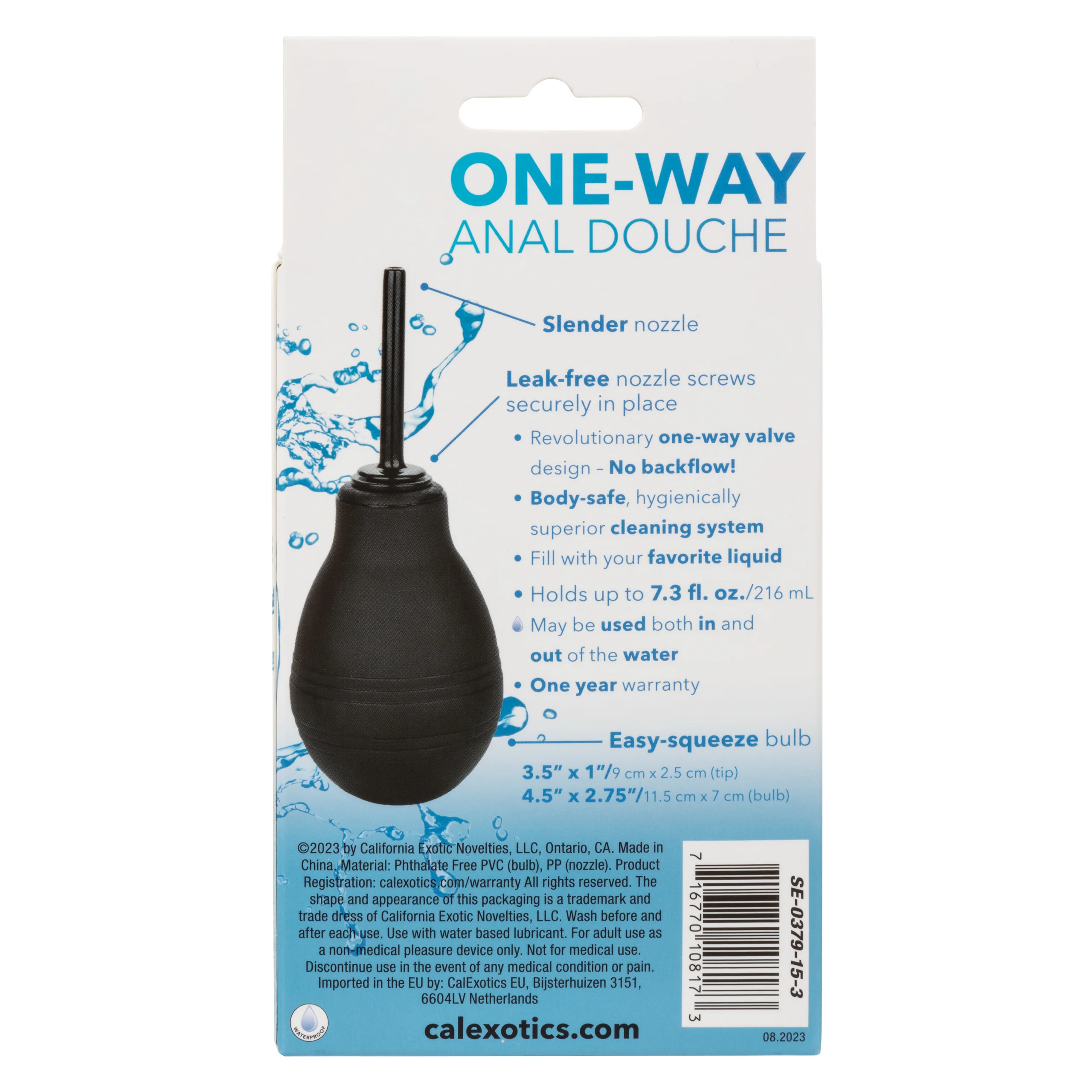California Exotic One-Way Anal Douche With Leak-Proof Nozzle and 7.3 fl oz Bulb