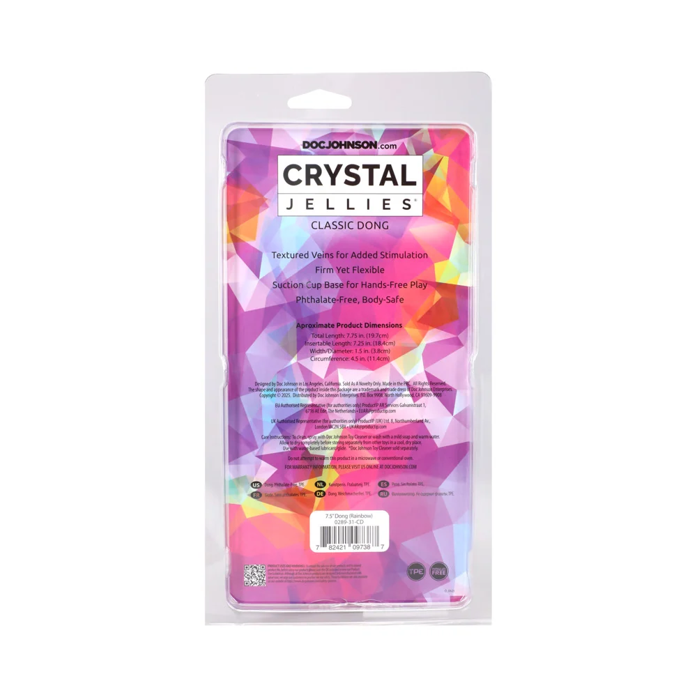Doc Johnson Crystal Jellies Rainbow 7.5" Dong Flexible Dildo
