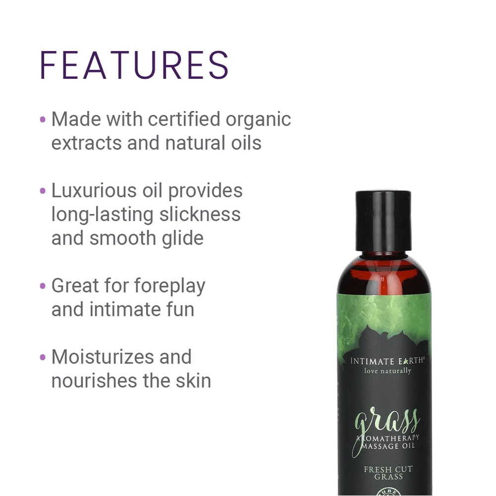 Intimate Earth Massage Oil in Fresh Cut Grass Scent