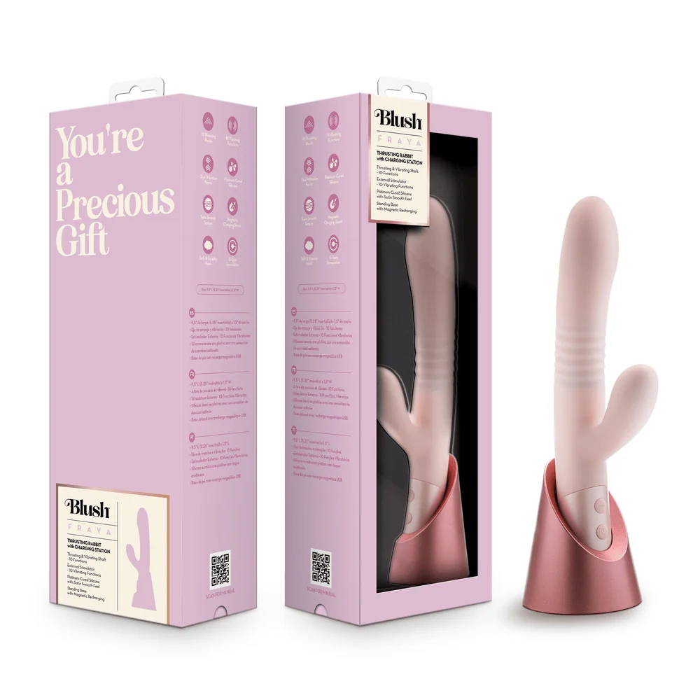 Blush Fraya Pink Rabbit Vibrator with Dual Stimulation and Thrusting Shaft