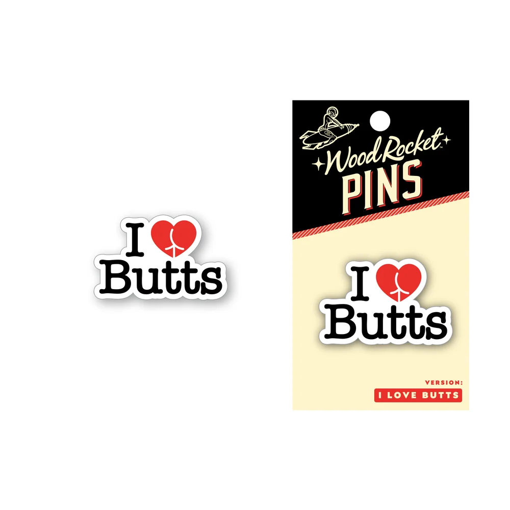 I Love Butts Enamel Lapel Pin With Heart Design