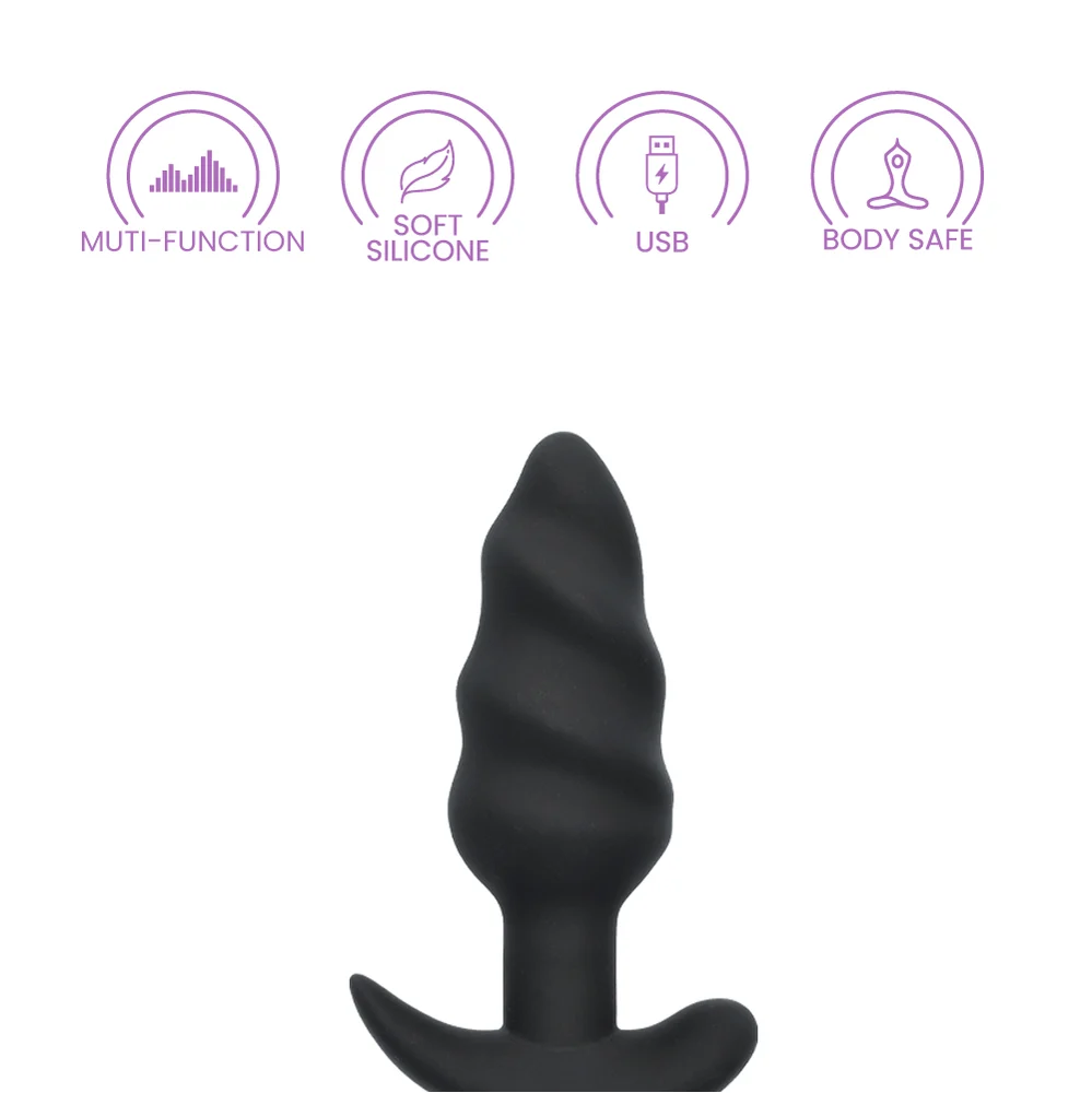 BANG! 21X Vibrating Silicone Swirl Butt Plug with Remote Control in Black