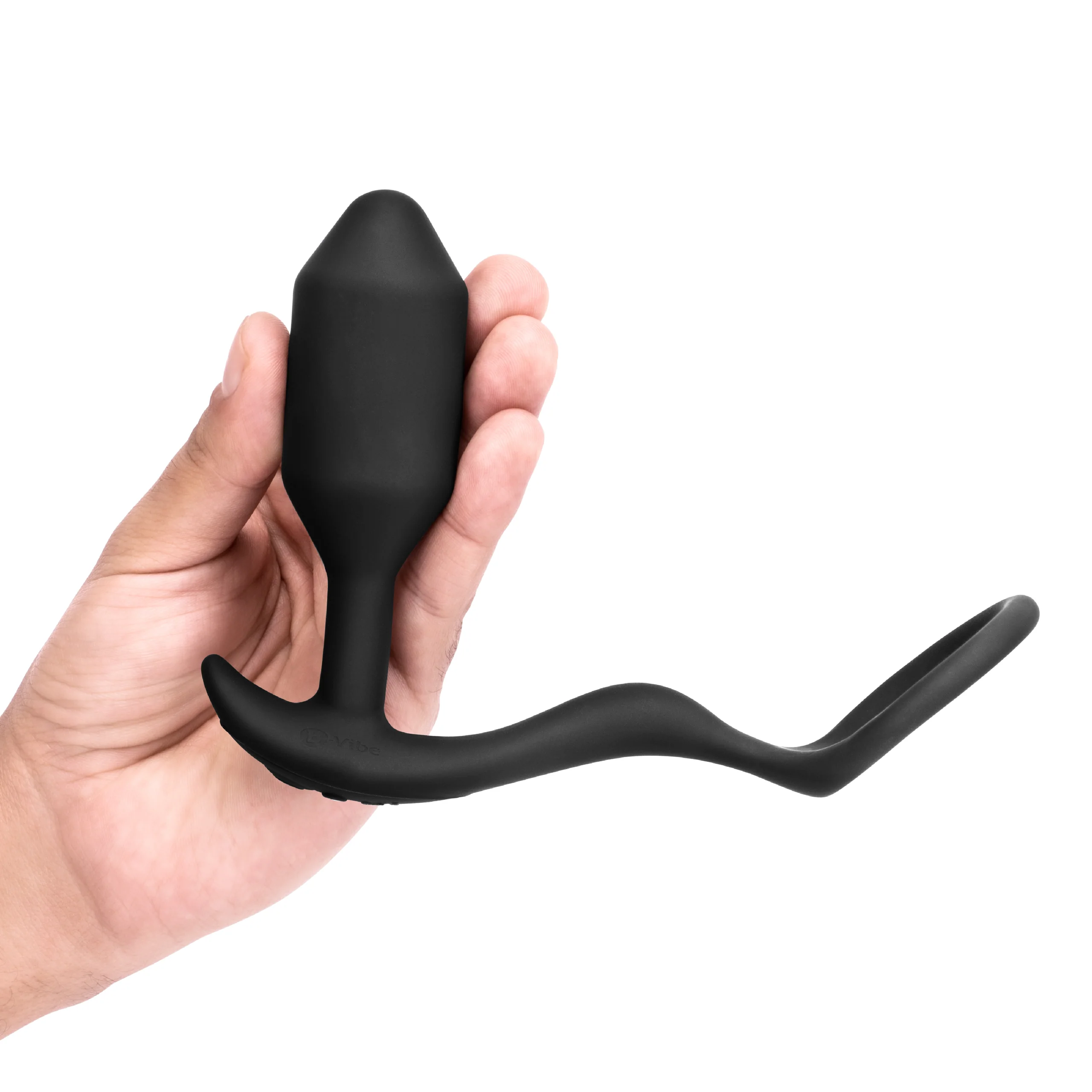 B-Vibe Vibrating Snug & Tug M 黑色混合材质阴茎环与加重肛塞