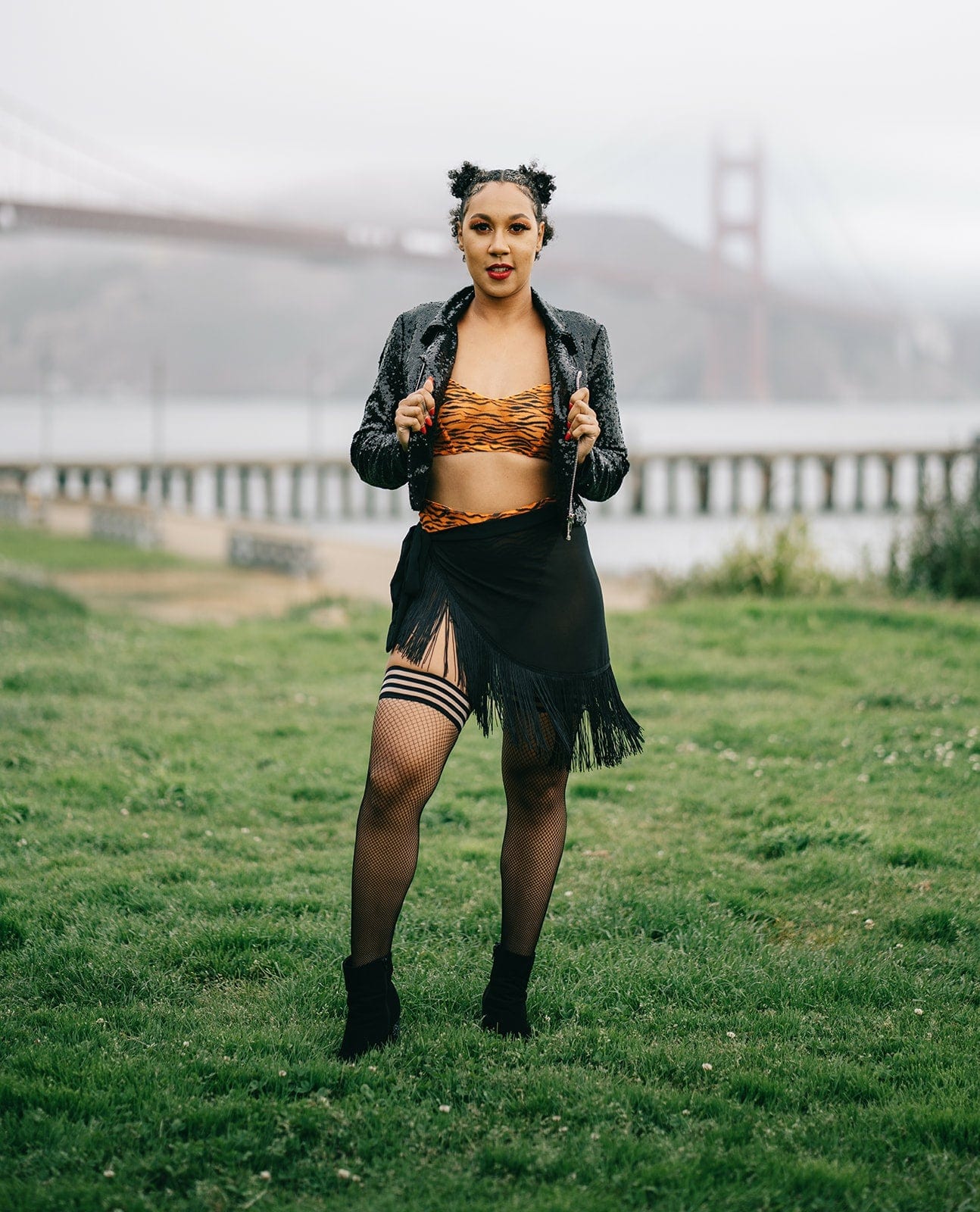 Kix'ies Fishnet Thigh Highs in Chocolate Nude with No-Slip Grip