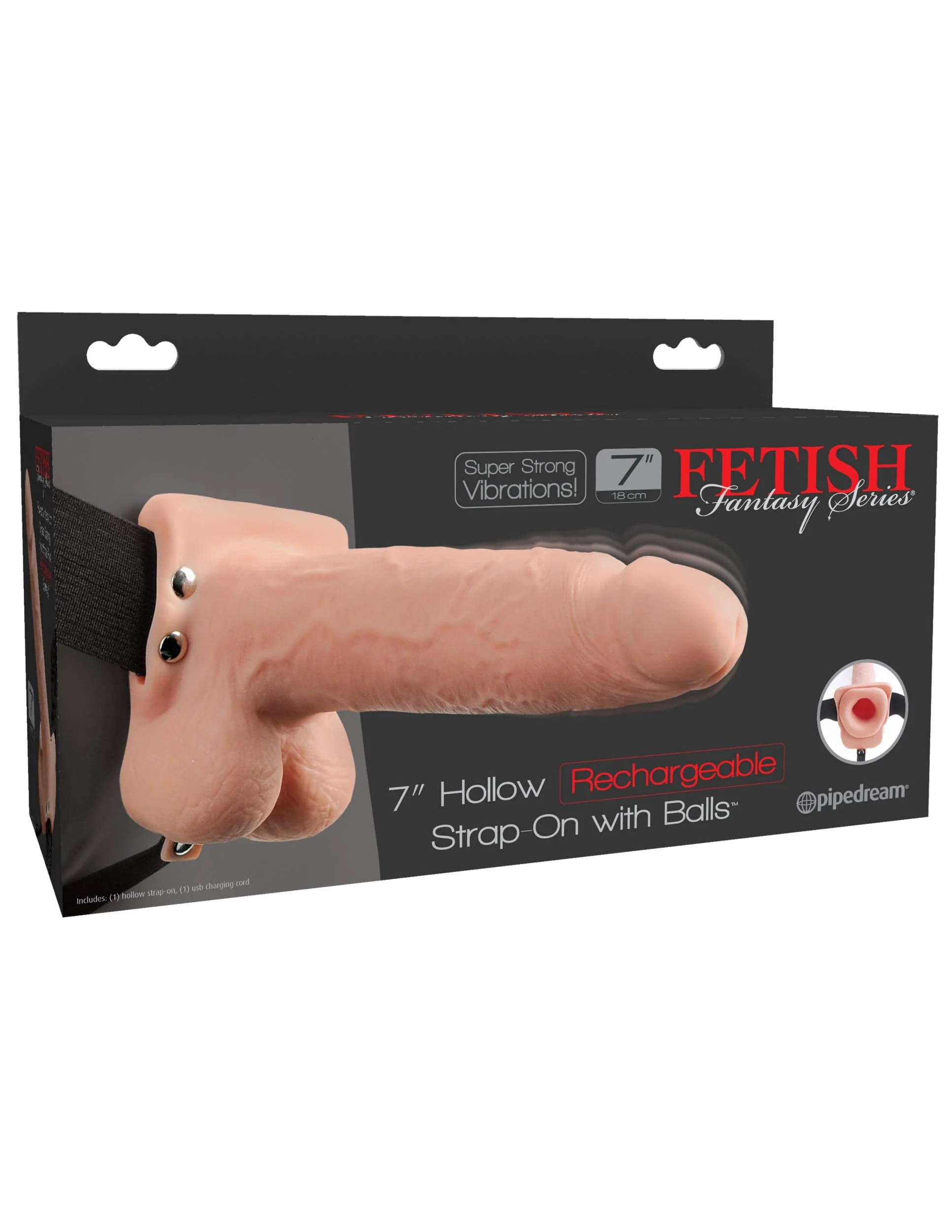 Fetish Fantasy 7" Hollow Rechargeable Strap-On with Balls