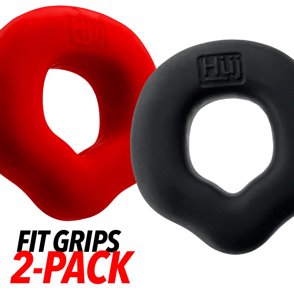 Oxballs Hunky Junk Fit Grips 阴茎环 2 只装 黑色和红色