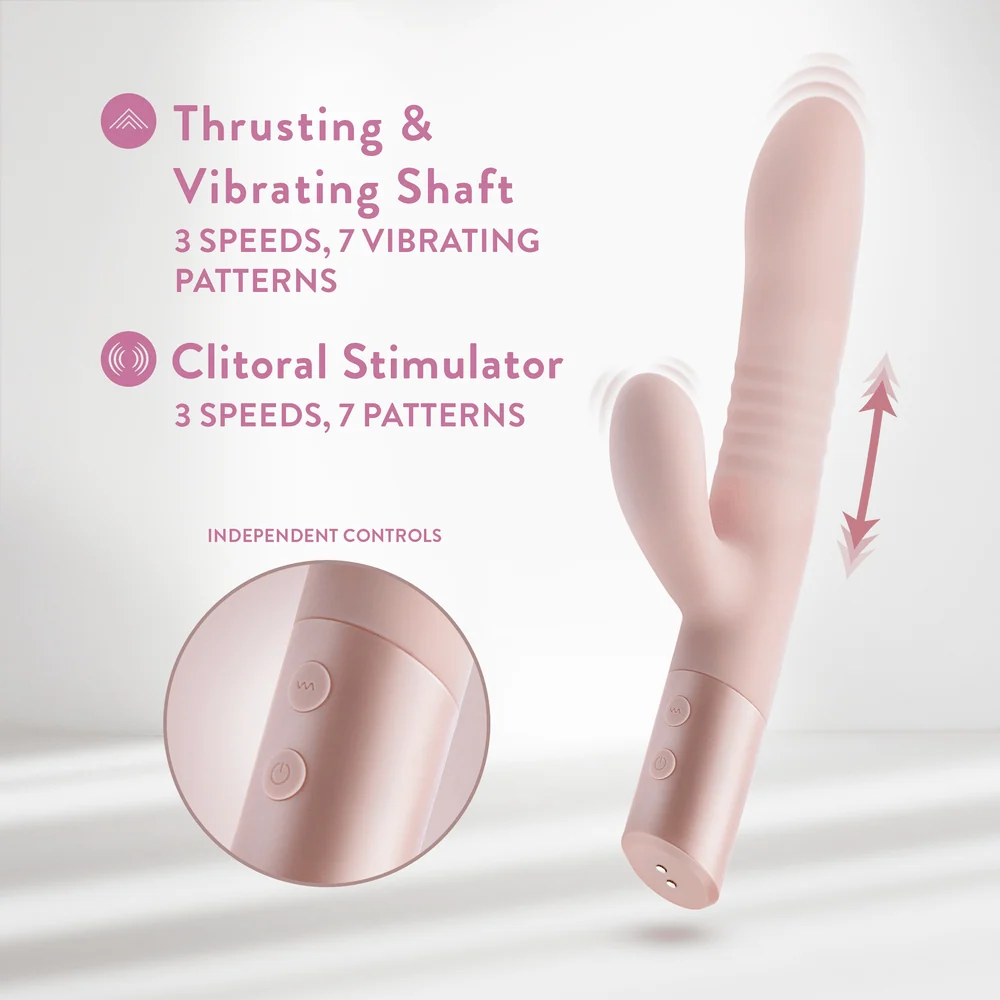 Blush Fraya Pink Rabbit Vibrator with Dual Stimulation and Thrusting Shaft