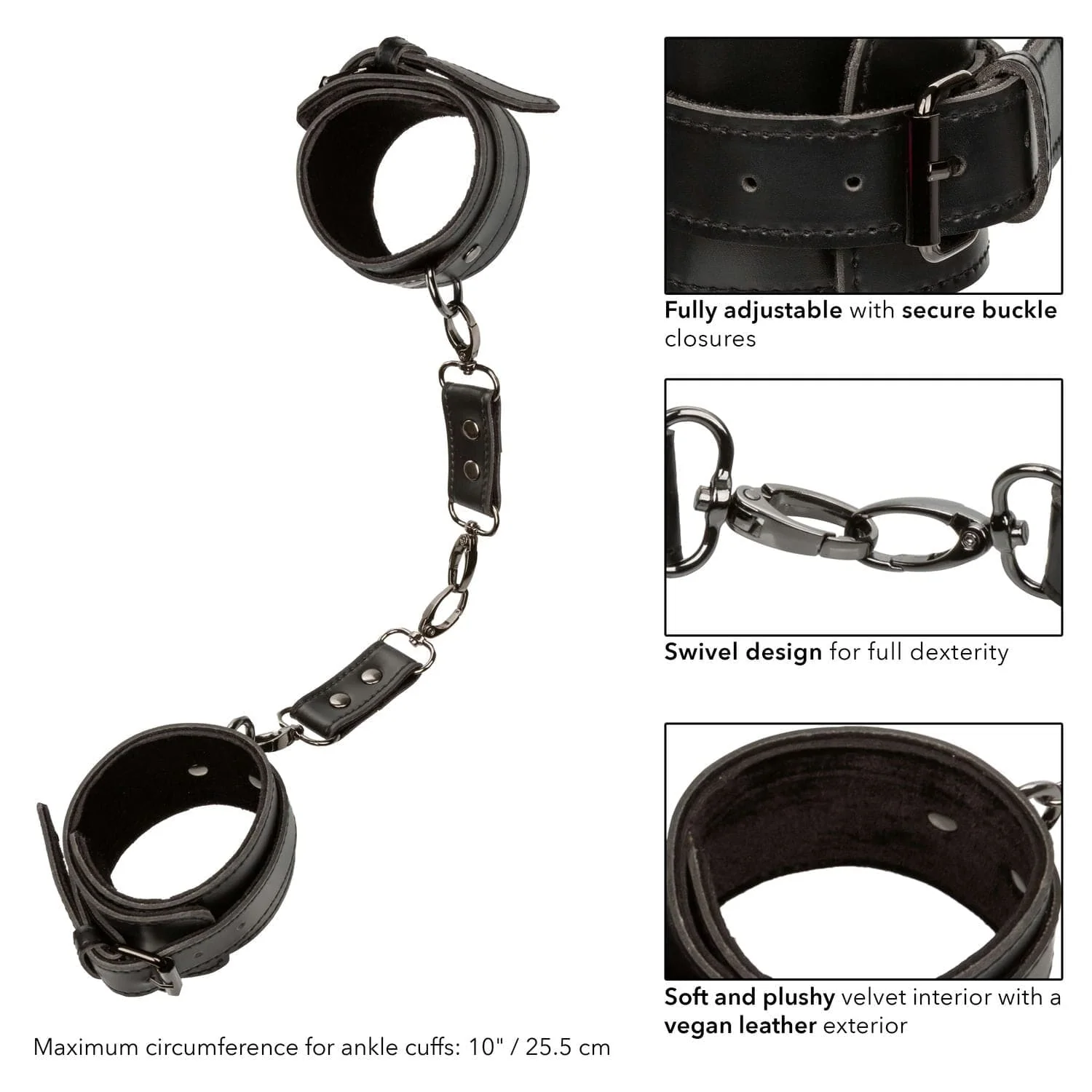 Euphoria Collection Ankle Cuffs Pair with Swivel D-Rings