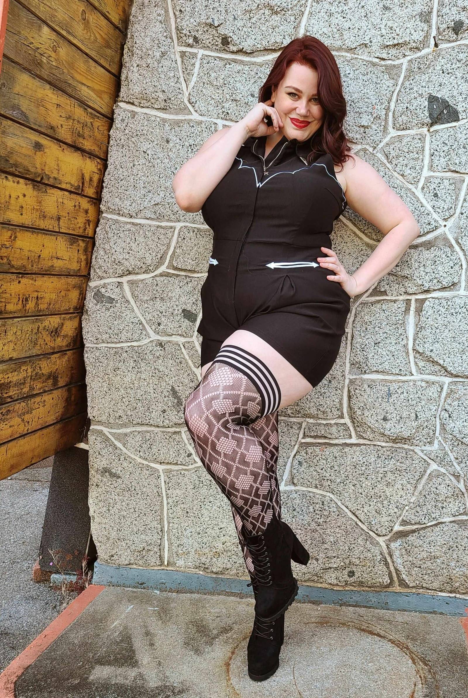 Kix'ies Elle Black Diamond Fishnet Thigh High Tights