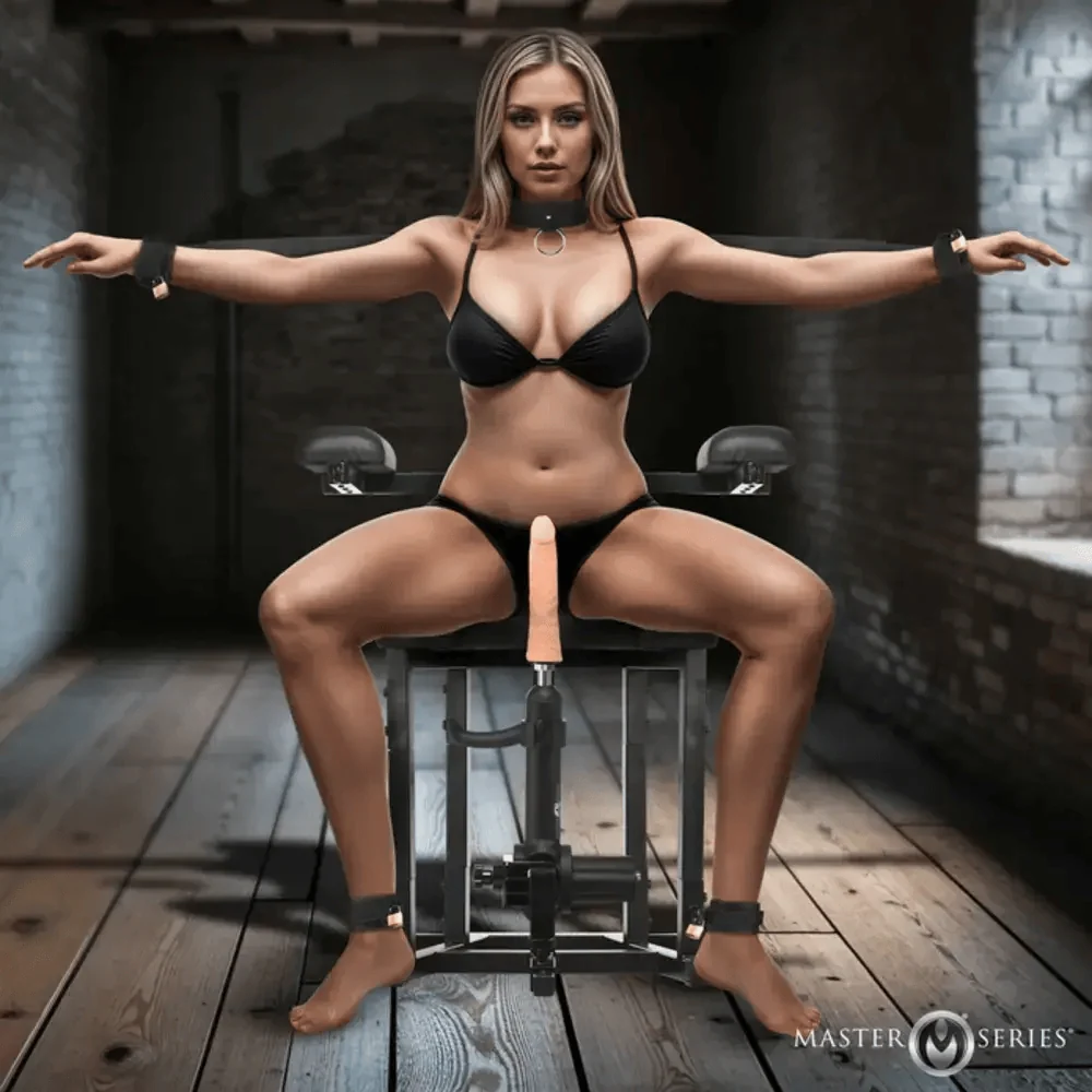 Master Series Enforcer Bondage Chair with Sex Machine and Seven D-Rings