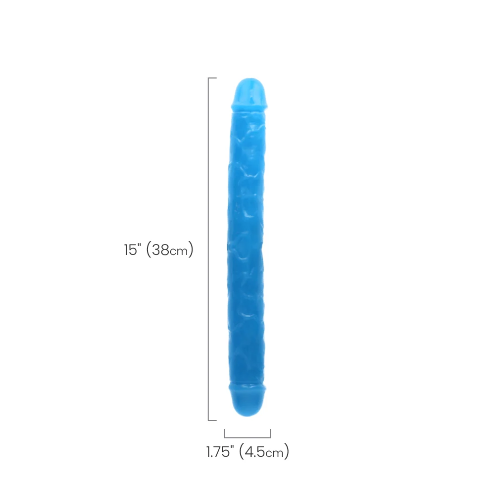 Realrock 15 Inch Slim Double Glow in the Dark Dildo in Neon Blue