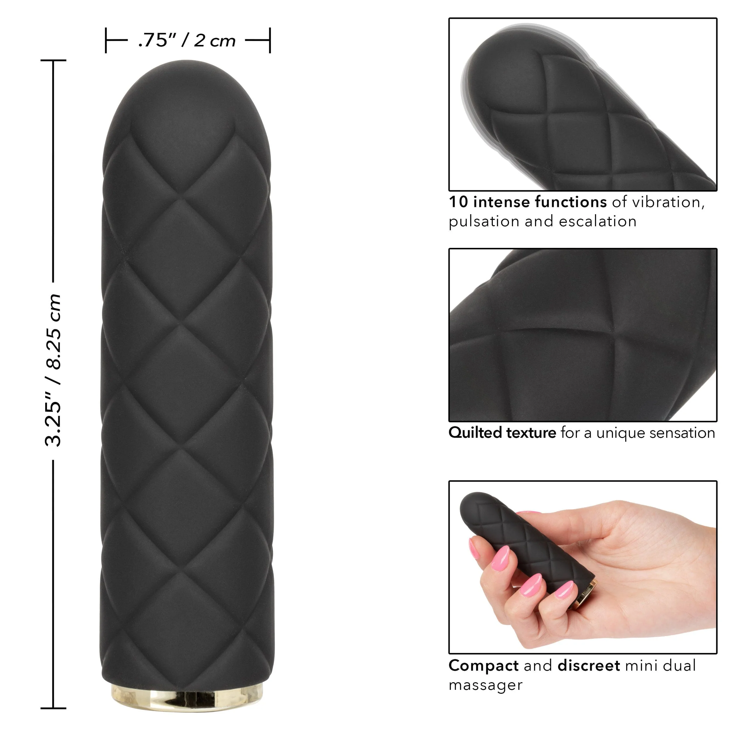 Raven Quilted Seducer Compact Mini Massager with Quilted Texture