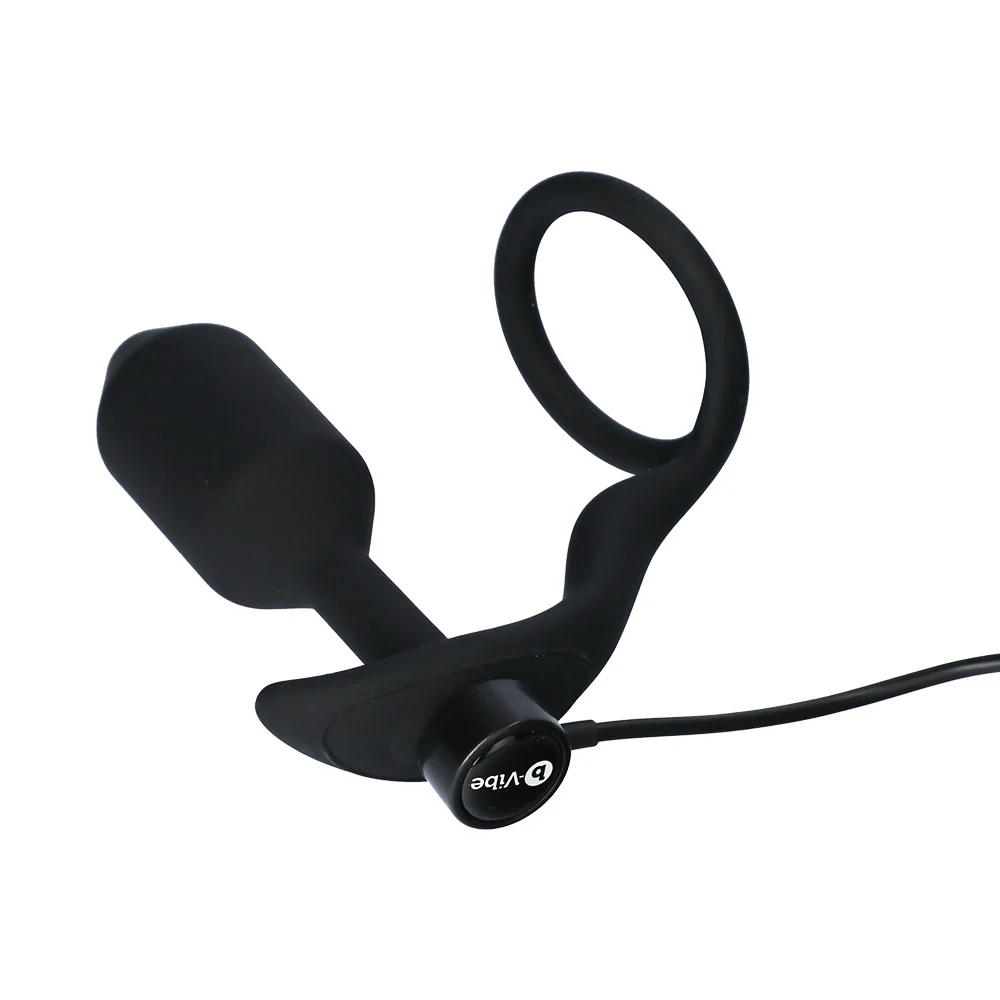 B-Vibe Vibrating Snug & Tug M 黑色混合材质阴茎环与加重肛塞