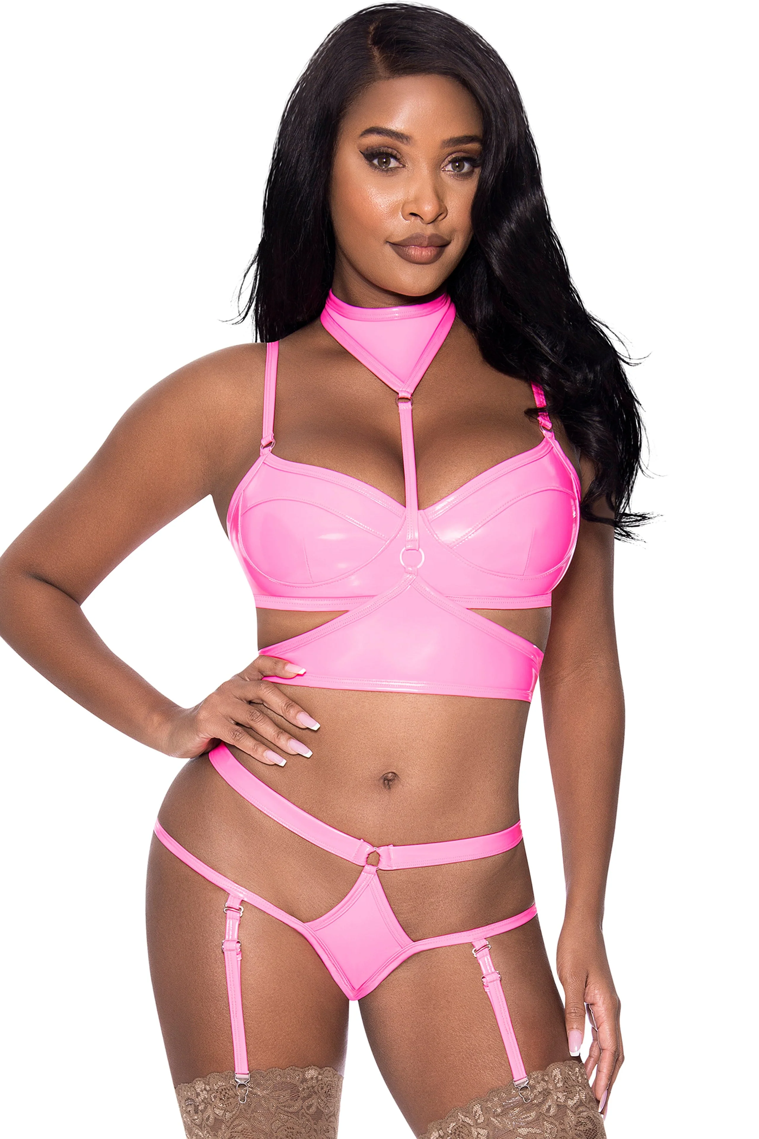 Exposed Hard Candy 3pc Set Demi Bra Harness Panty
