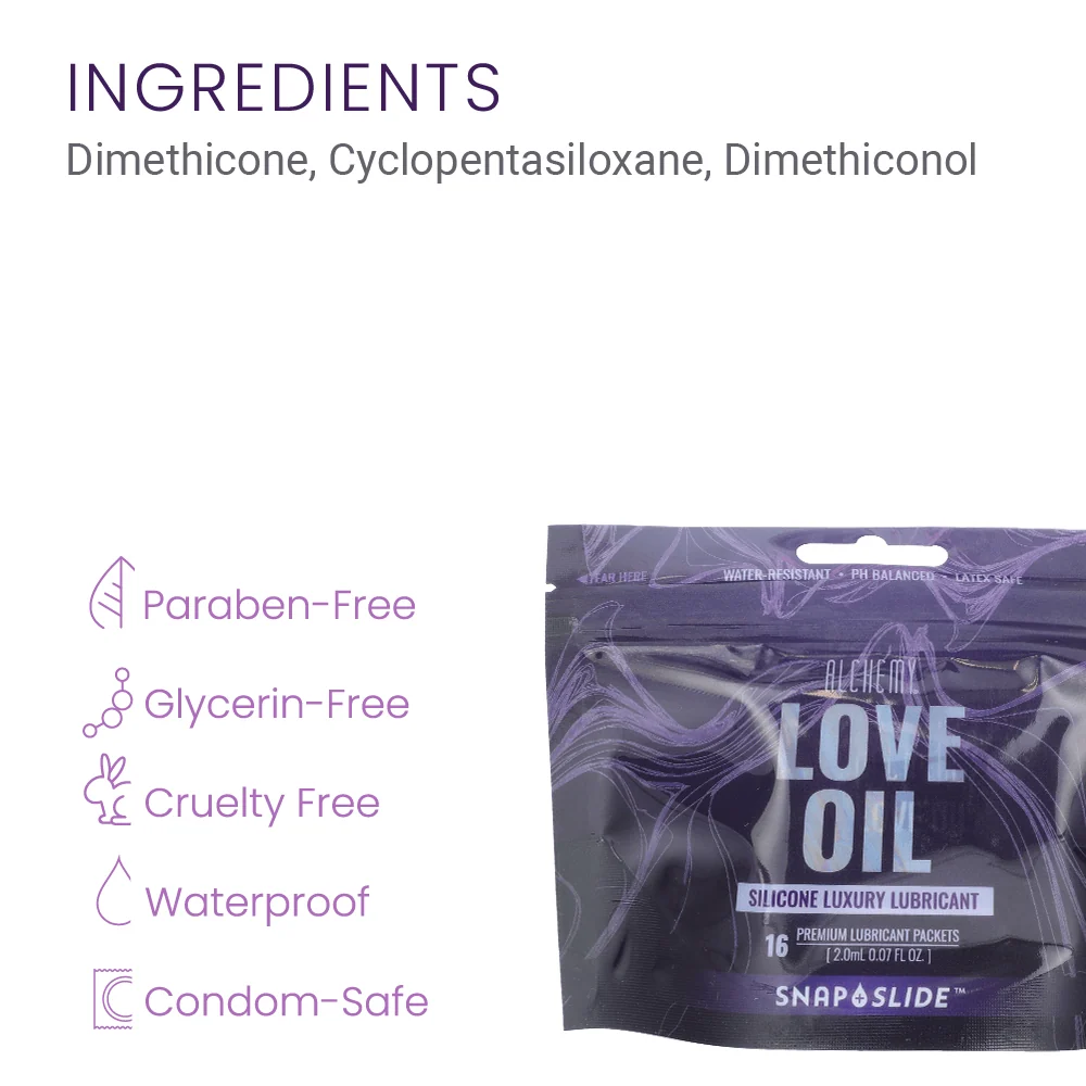 Alchemy Love Oil Snap + Slide 硅基润滑液，16 片一次性装