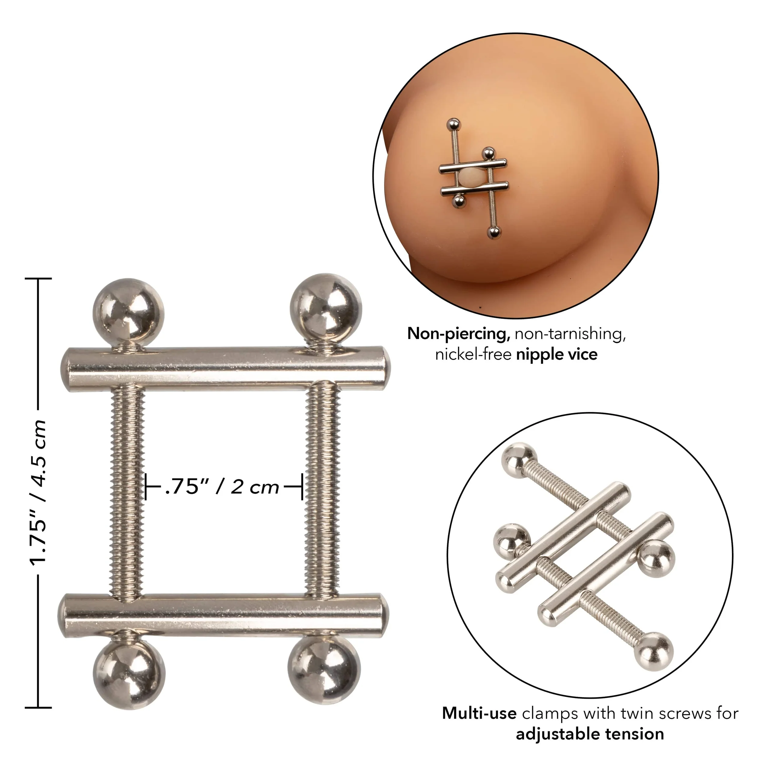 Nipple Play Nipple Grips Crossbar Nipple Vices, Adjustable Metal Clamps, 2 Pack