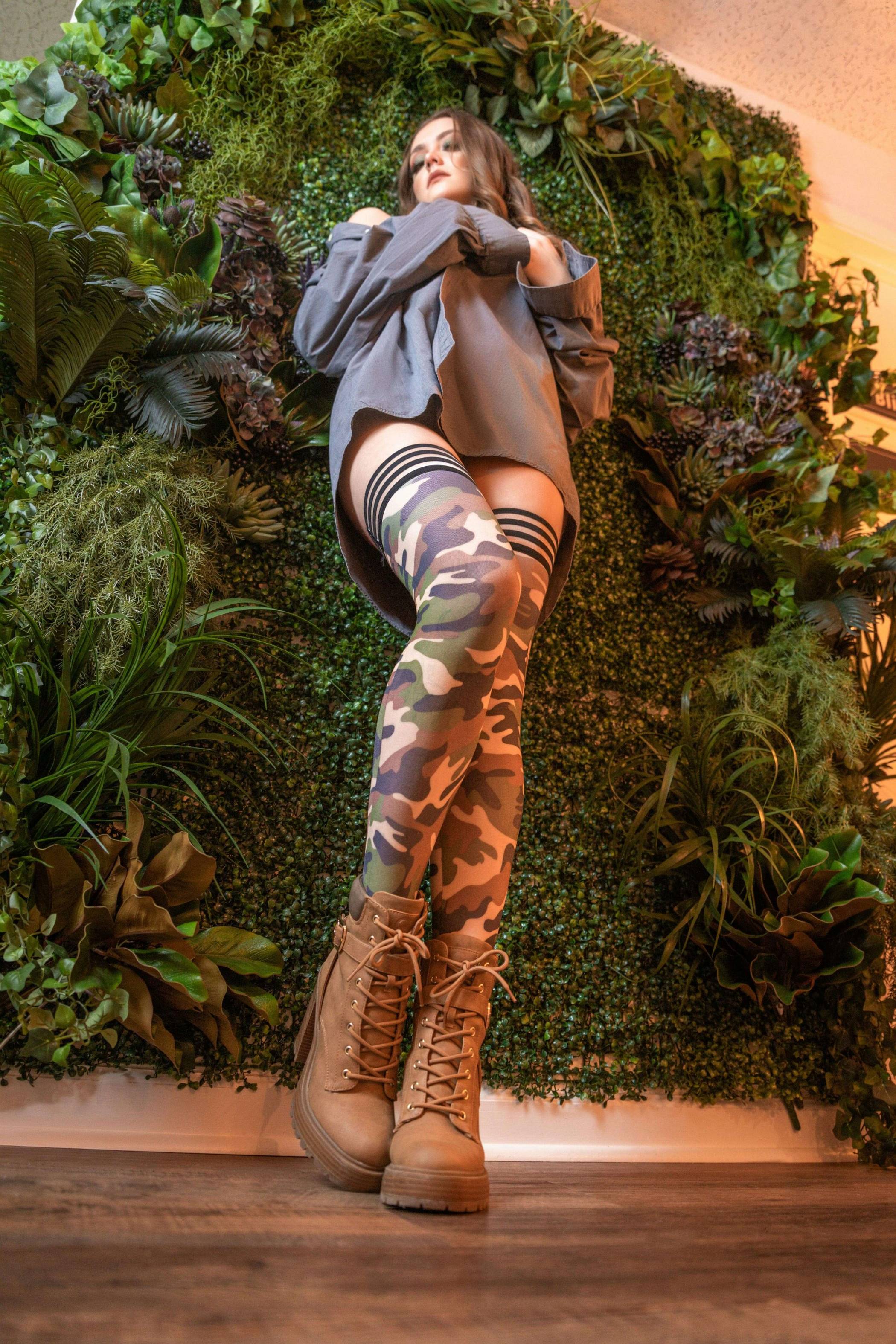Kix'ies Camo Print Thigh High Stockings With No-Slip Grip
