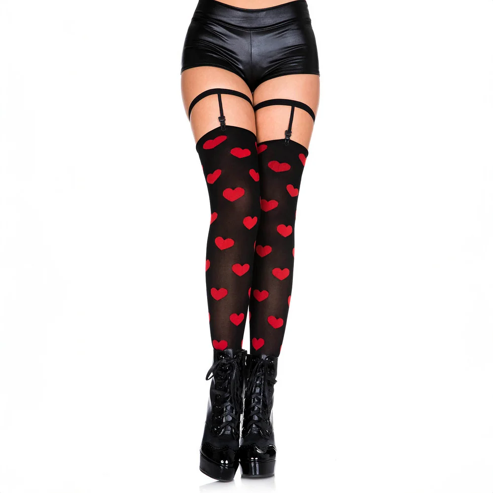 Music Legs Heart Thigh-Highs With Detachable Garter