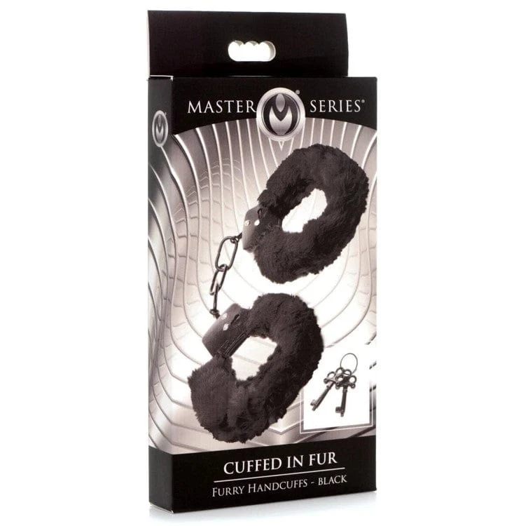 Master Series Furry Handcuffs In Red Faux Fur