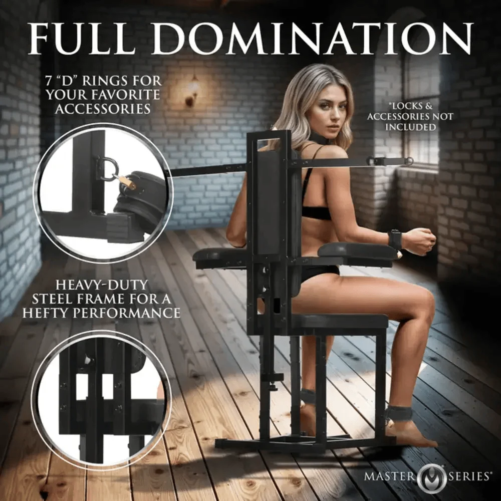 Master Series Enforcer Bondage Chair with Sex Machine and Seven D-Rings
