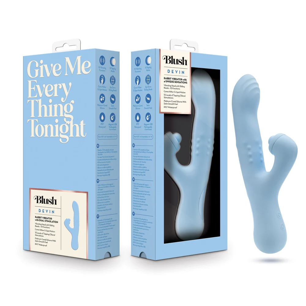Blush Collection Devin Rabbit Vibrator with Sliding Shaft and Clit Massager