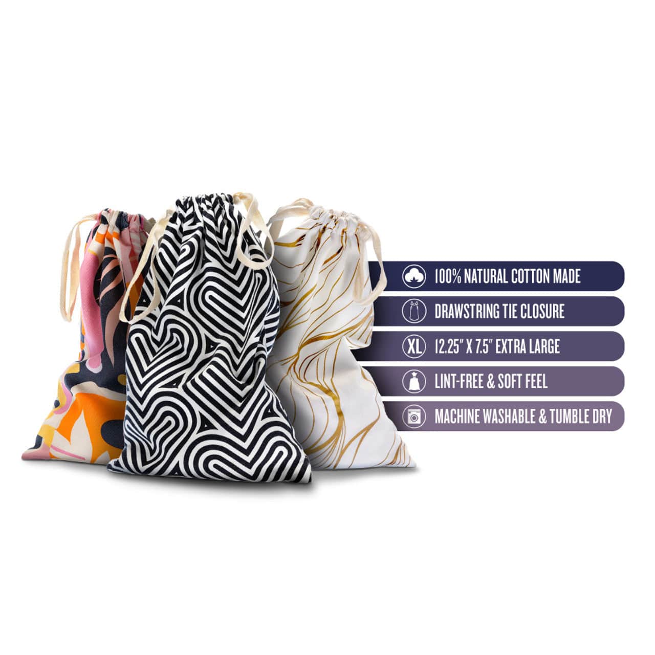The Collection Cotton Toy Bag Assorted Soft Machine Washable Storage Pouch