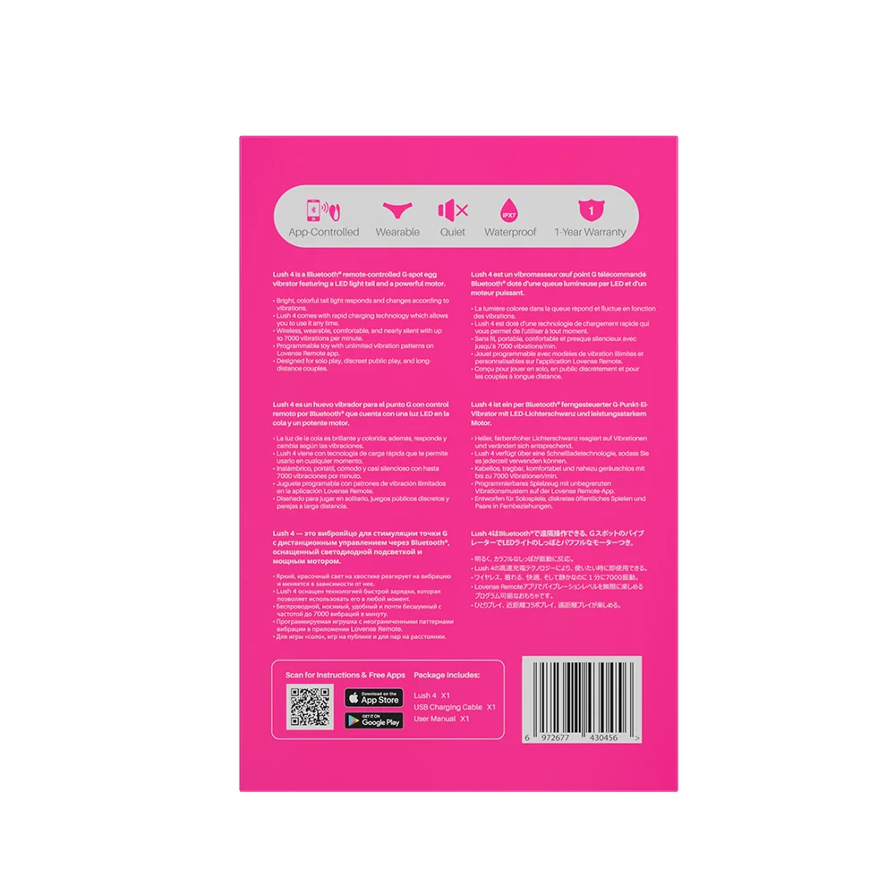 Lovense Lush 4 App-Connected G-Spot Vibrator with LED Tail Light