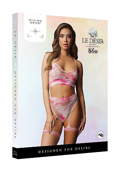 Le Desir Two Piece Tie Dye Bra Set with Garters and Eye Bling