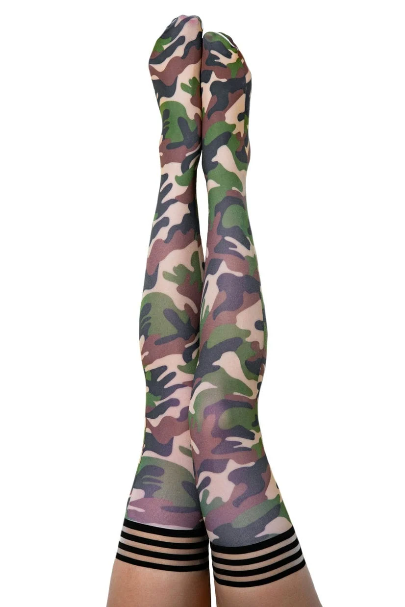 Kix'ies Camo Print Thigh High Stockings With No-Slip Grip