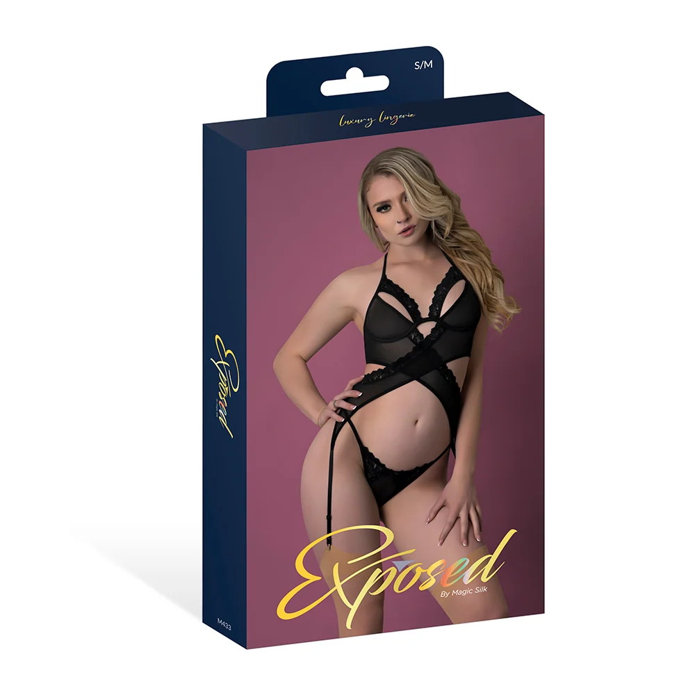 Exposed by Magic Silk Rush Merry Widow and Panty Set with Scalloped Lace