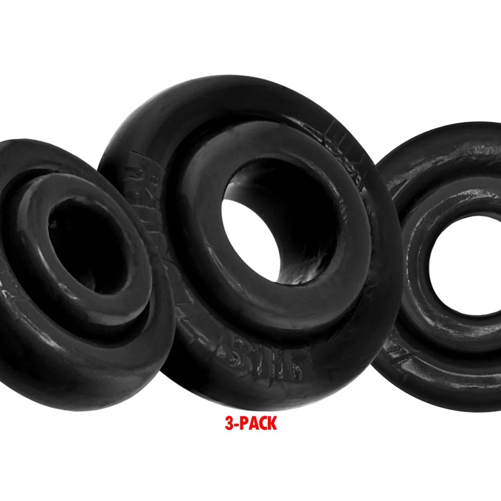 Oxballs Rimringz 3-Pack Black Cock Rings with Two Regular and One Big
