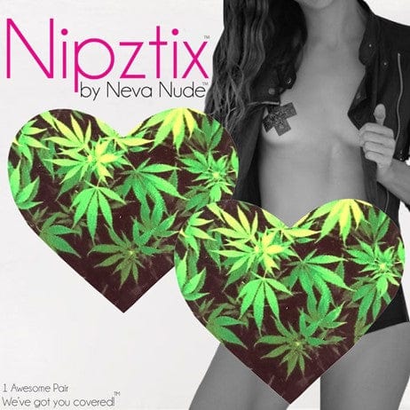 Neva Nude 绿黑大麻叶心形 Nipztix 乳贴