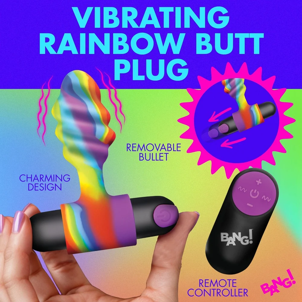Bang! Vibrating Rainbow Corkscrew Butt Plug