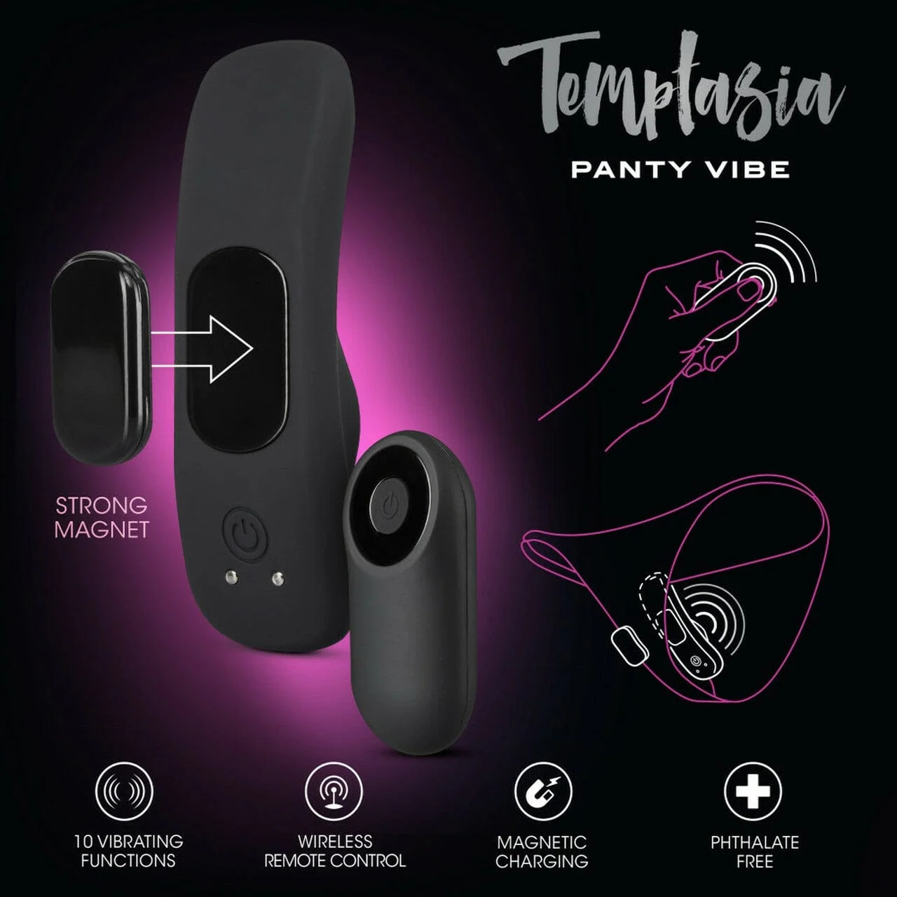 Temptasia Control Panty Vibe in Black with Remote and 10 Vibration Functions