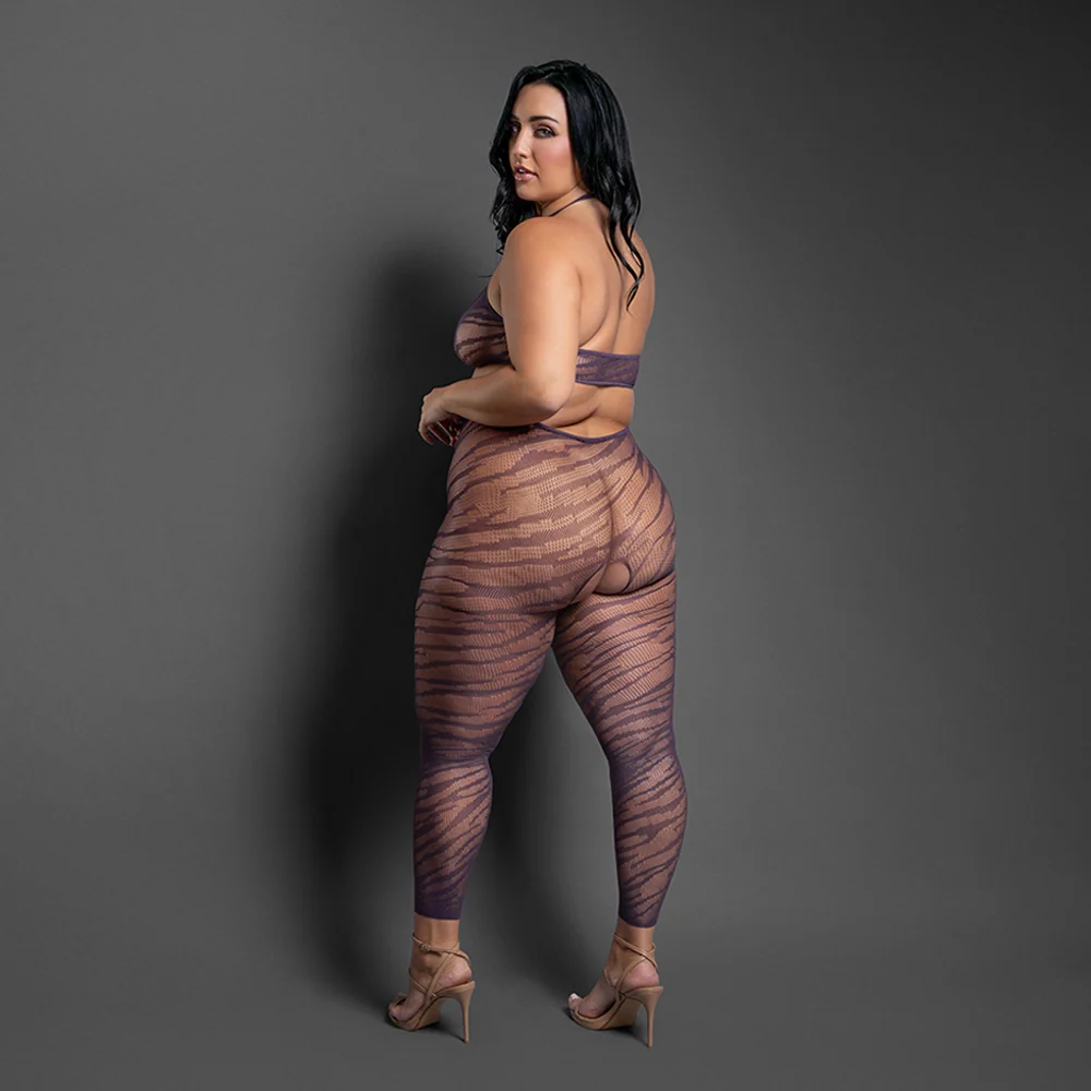 Fantasy Lingerie Set Me Free Footless Zebra Open Crotch Bodystocking