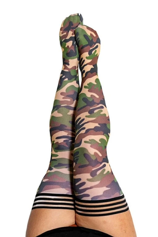 Kix'ies Camo Print Thigh High Stockings With No-Slip Grip