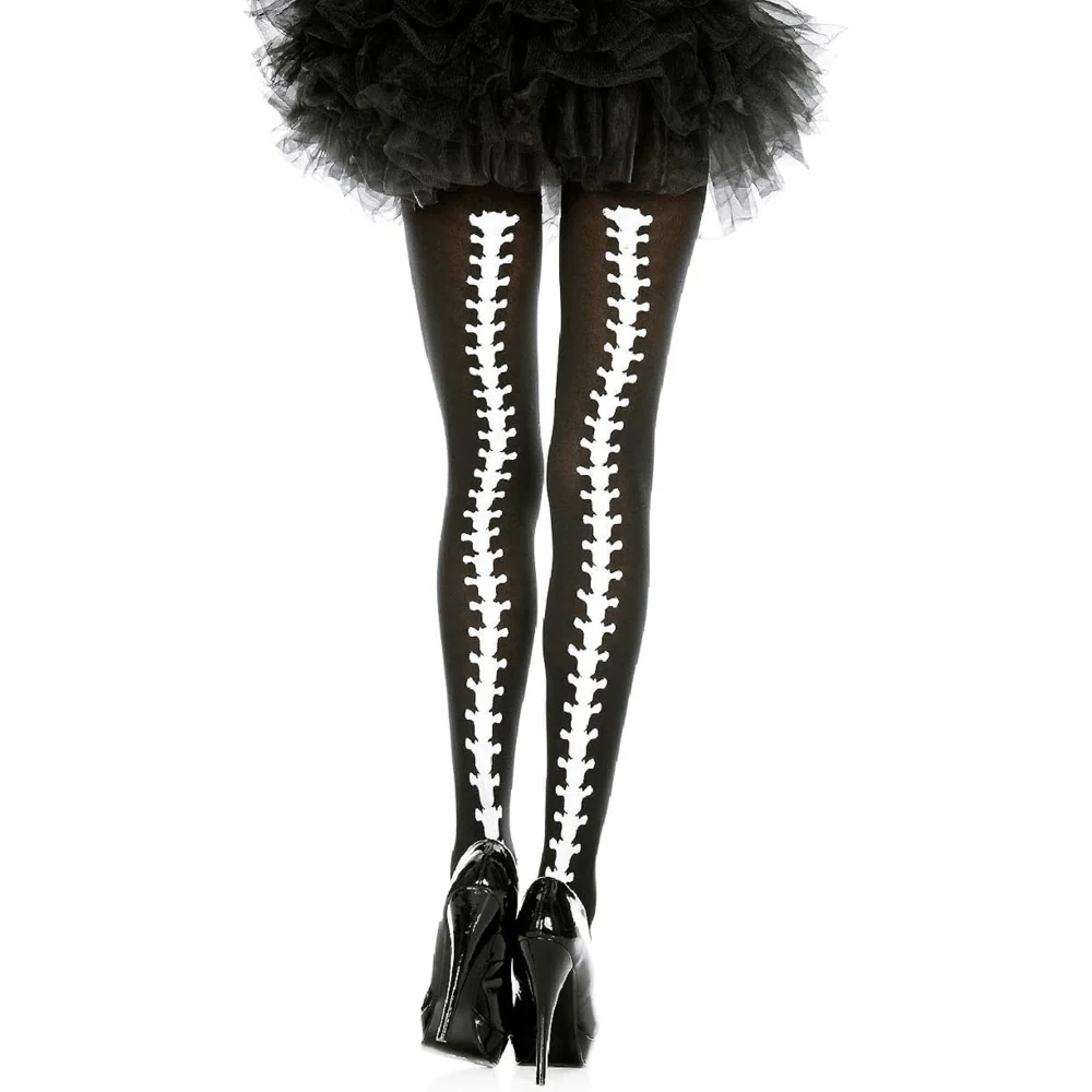 Music Legs Vertebrae Backseam Black Pantyhose