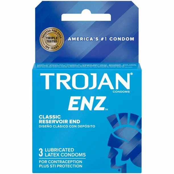 Trojan ENZ Lubricated Condoms 3 Pack with Reservoir End