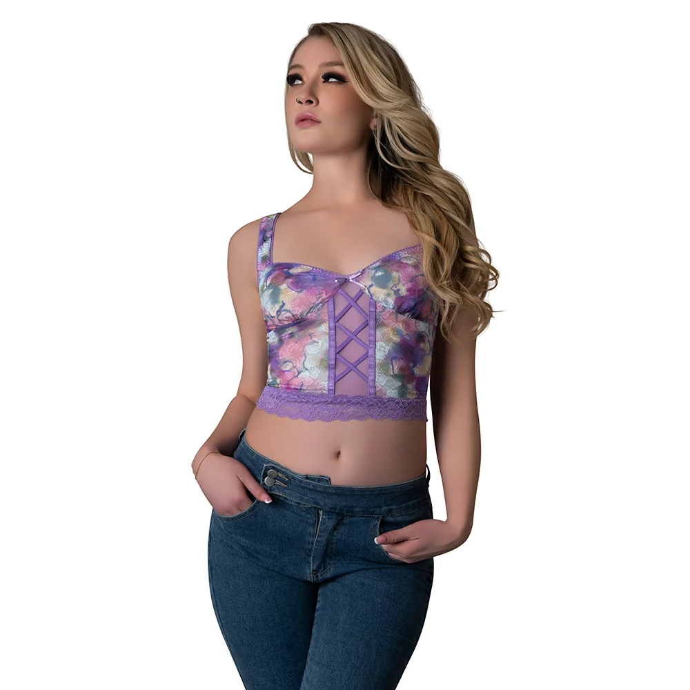 Exposed by Magic Silk Wisteria Mist Bustier Cami and Thong Set