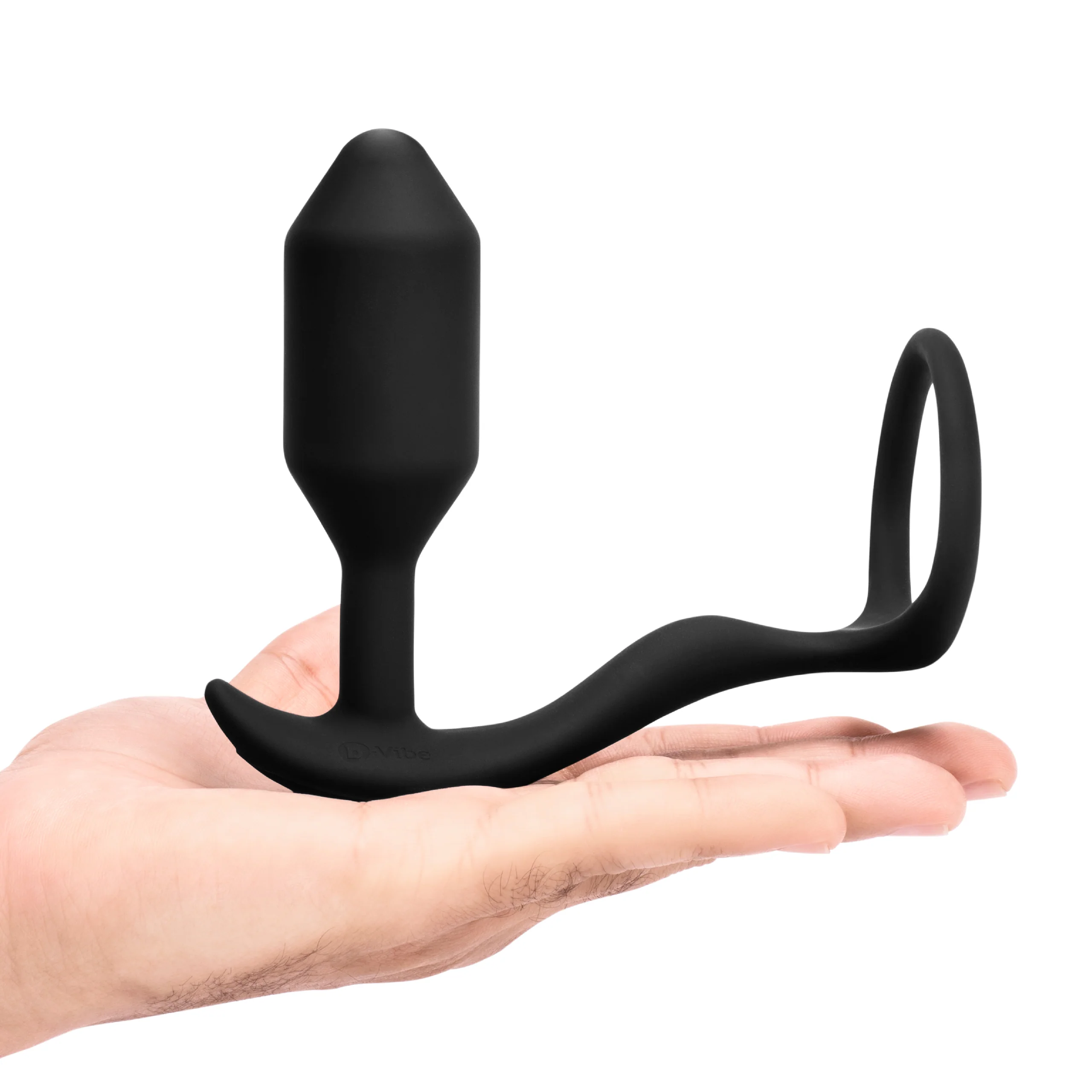 B-Vibe Vibrating Snug & Tug M 黑色混合材质阴茎环与加重肛塞
